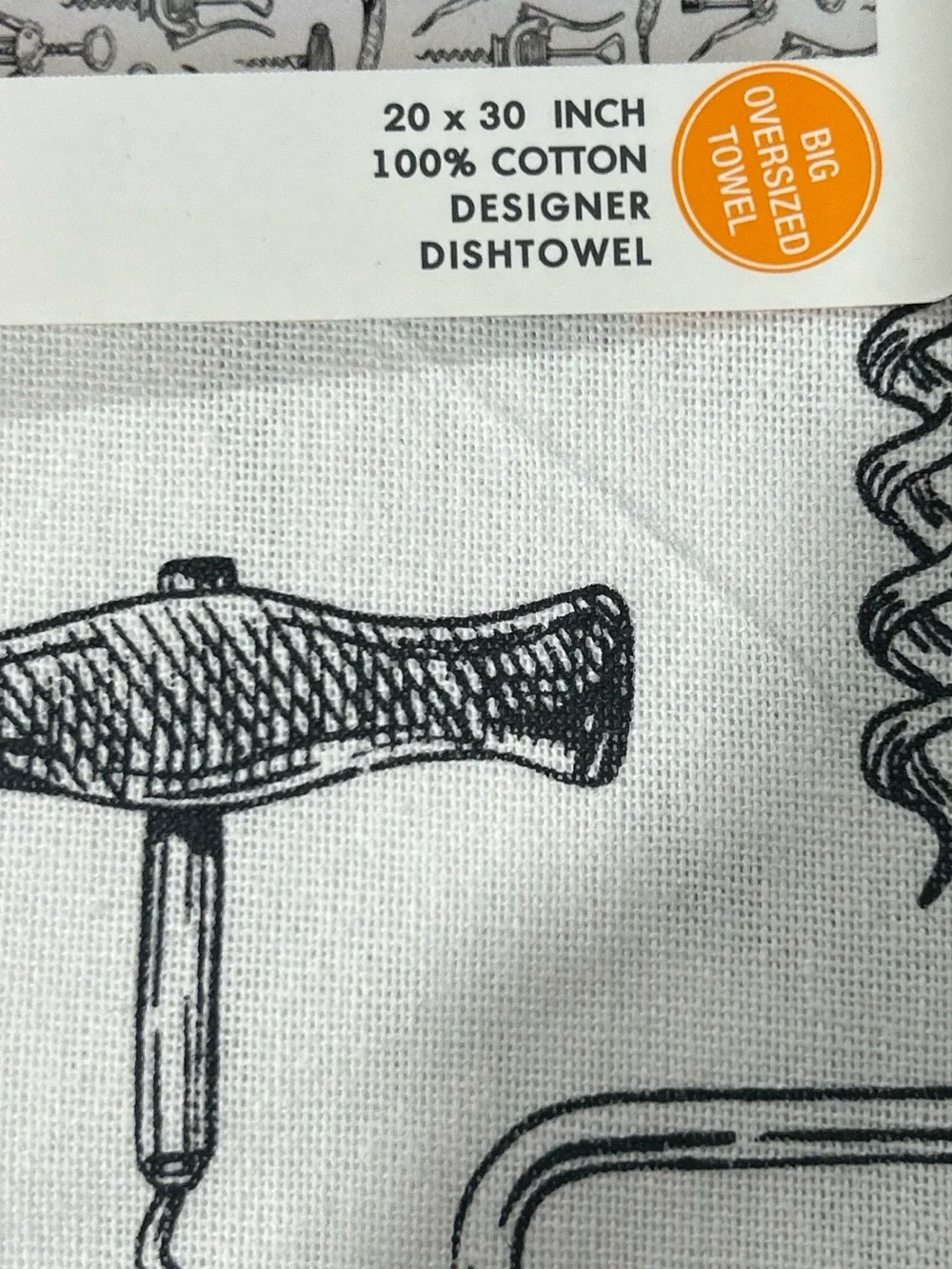 White Print Corkscrew Kitchen Towel